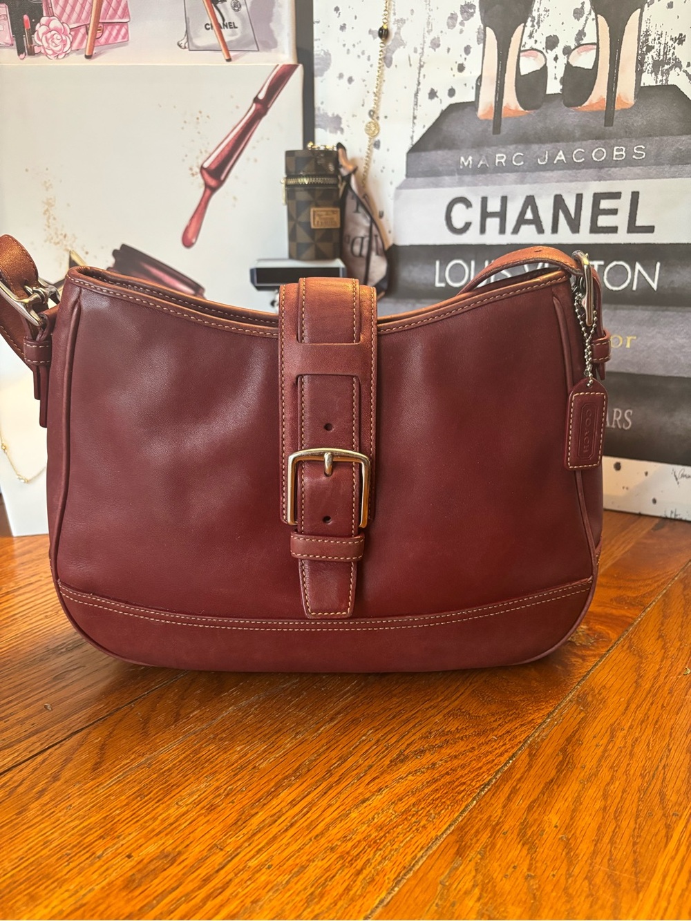 Coach Hampton 7583 Vintage Y2K Burgundy Leather Soho Buckle Shoulder Bag